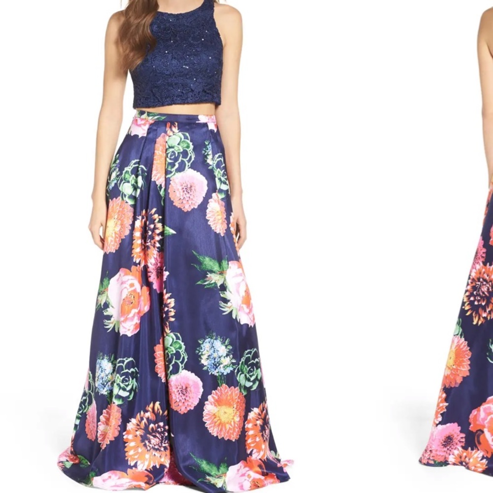 Two piece floral and lace gown